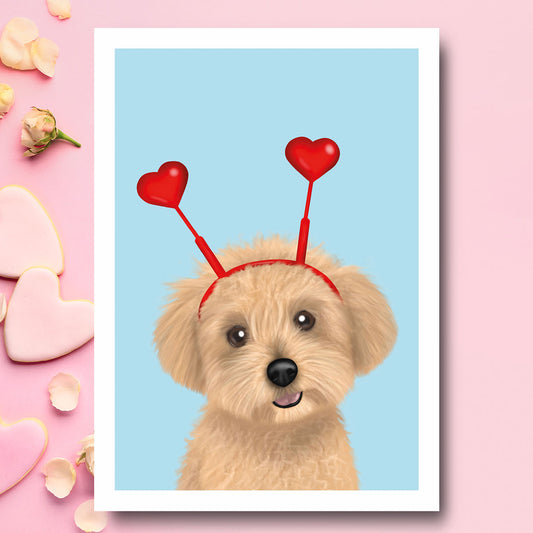 Maltipoo and Hearts Card