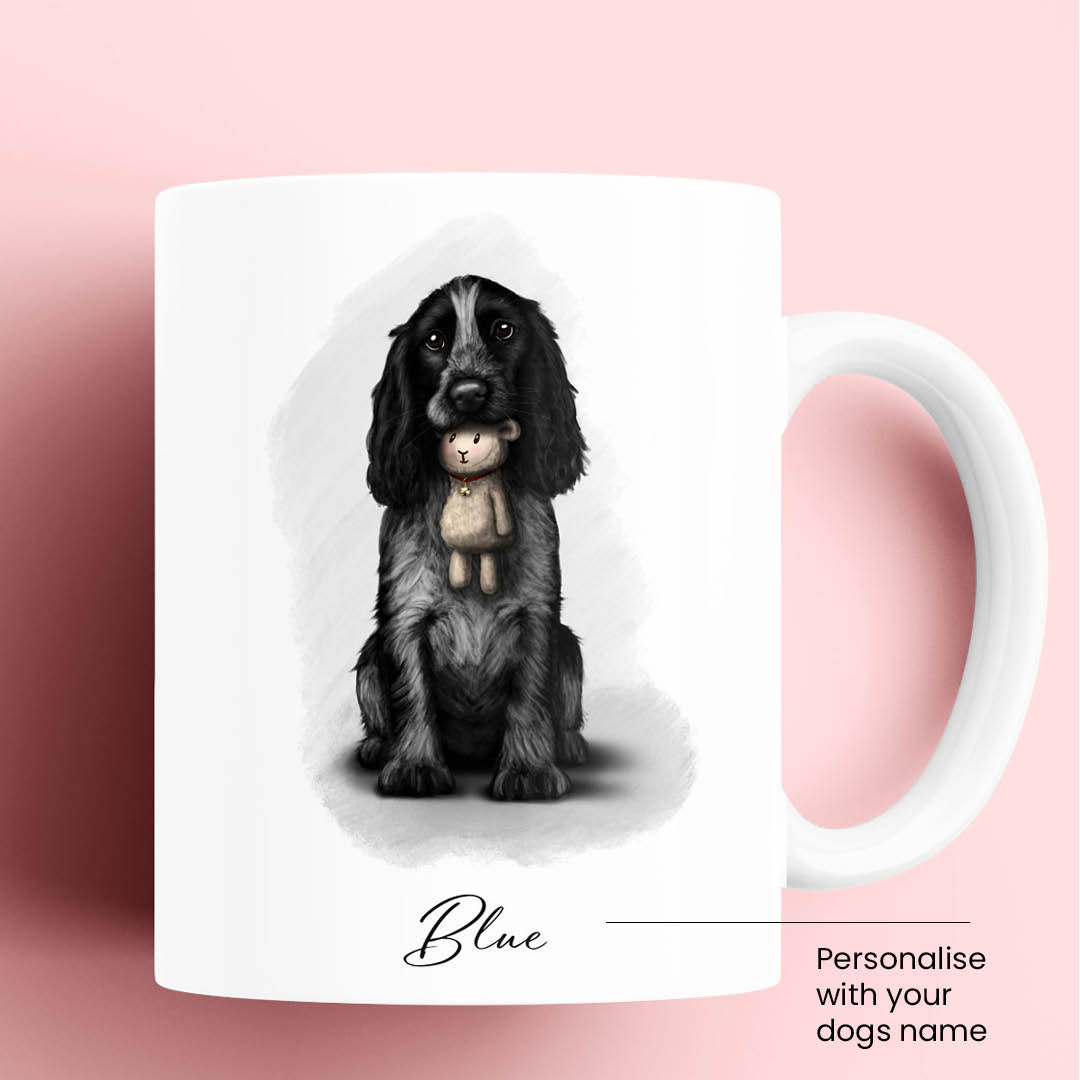 Personalised Blue Roan Cocker Spaniel with Toy Mug