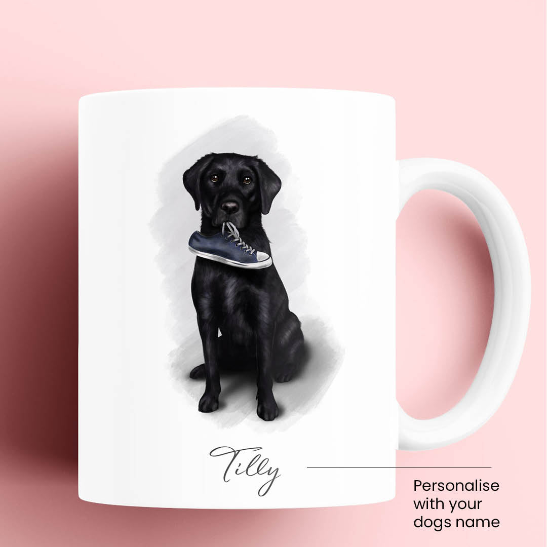 Personalised Black Labrador with Shoe Mug