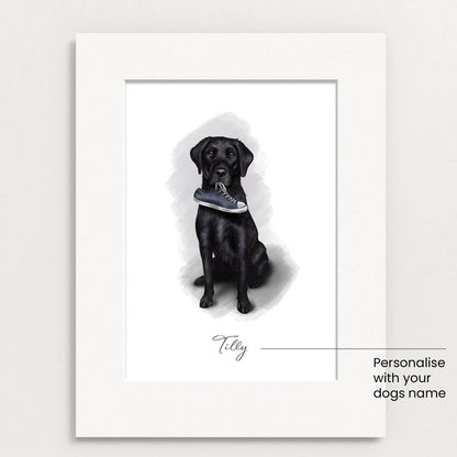 Personalised Black Labrador "I've got your shoe" - Mounted
