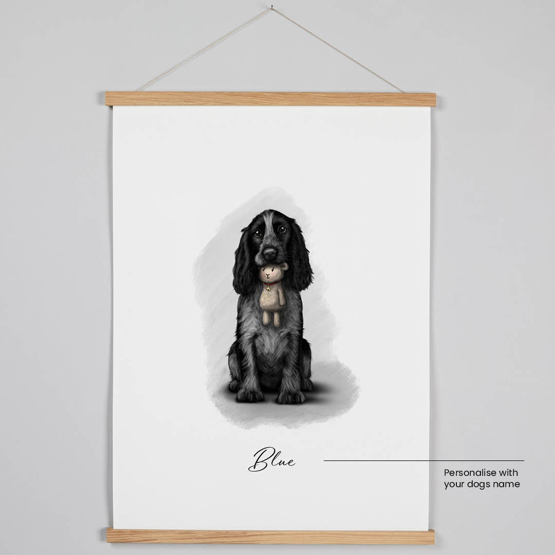 Personalised Blue Roan Cocker Spaniel Hanging Print