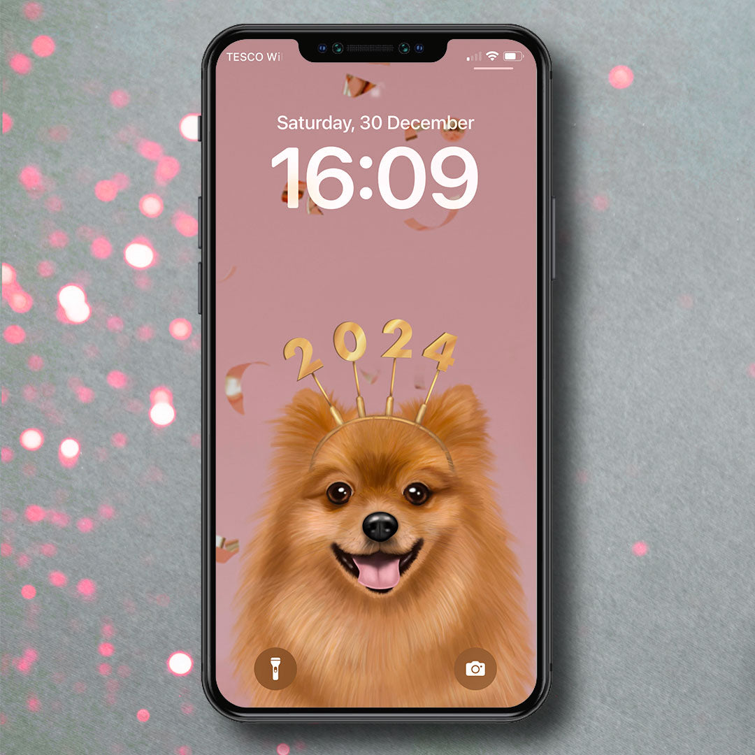 Pomeranian New Year Phone Wallpaper