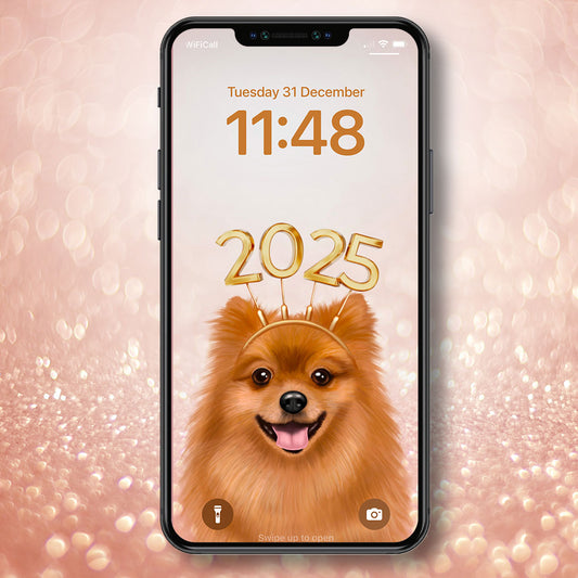 Pomeranian New Year Phone Wallpaper