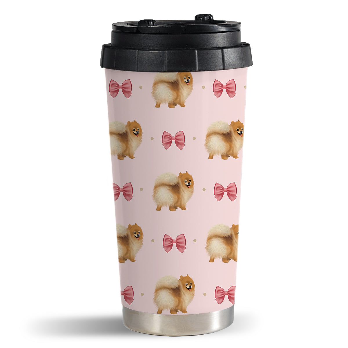 Pomeranian and Bows Pattern Travel Mug