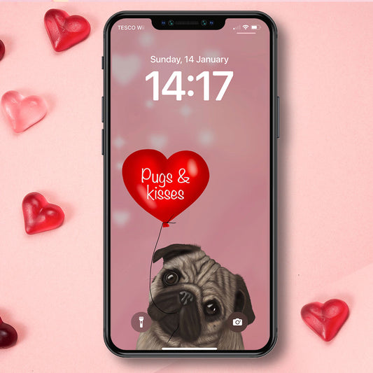 Pug "Pugs and Kisses" Phone Wallpaper