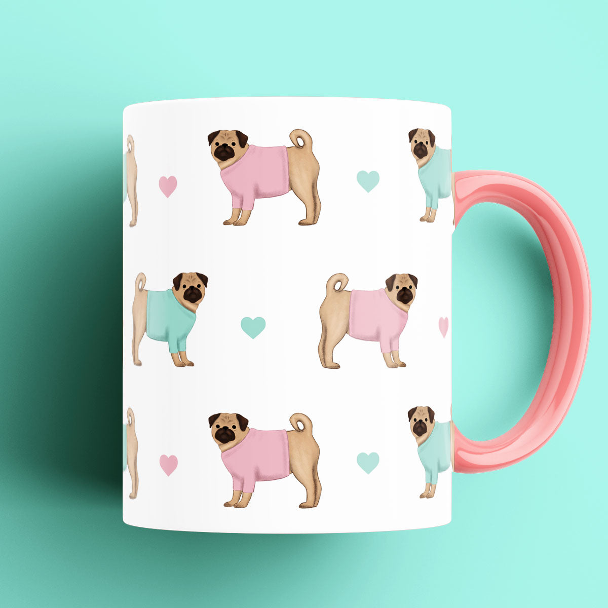 Pugs and Hearts Patterned Mug