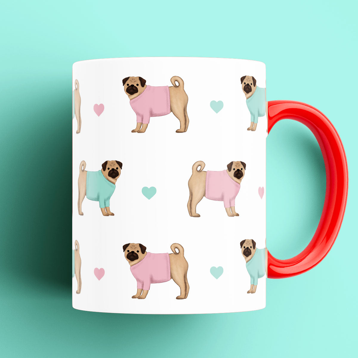 Pugs and Hearts Patterned Mug