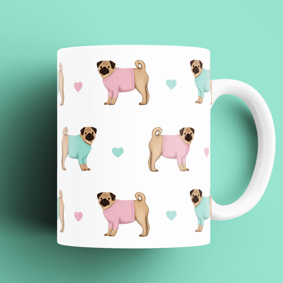 Pugs and Hearts Patterned Mug