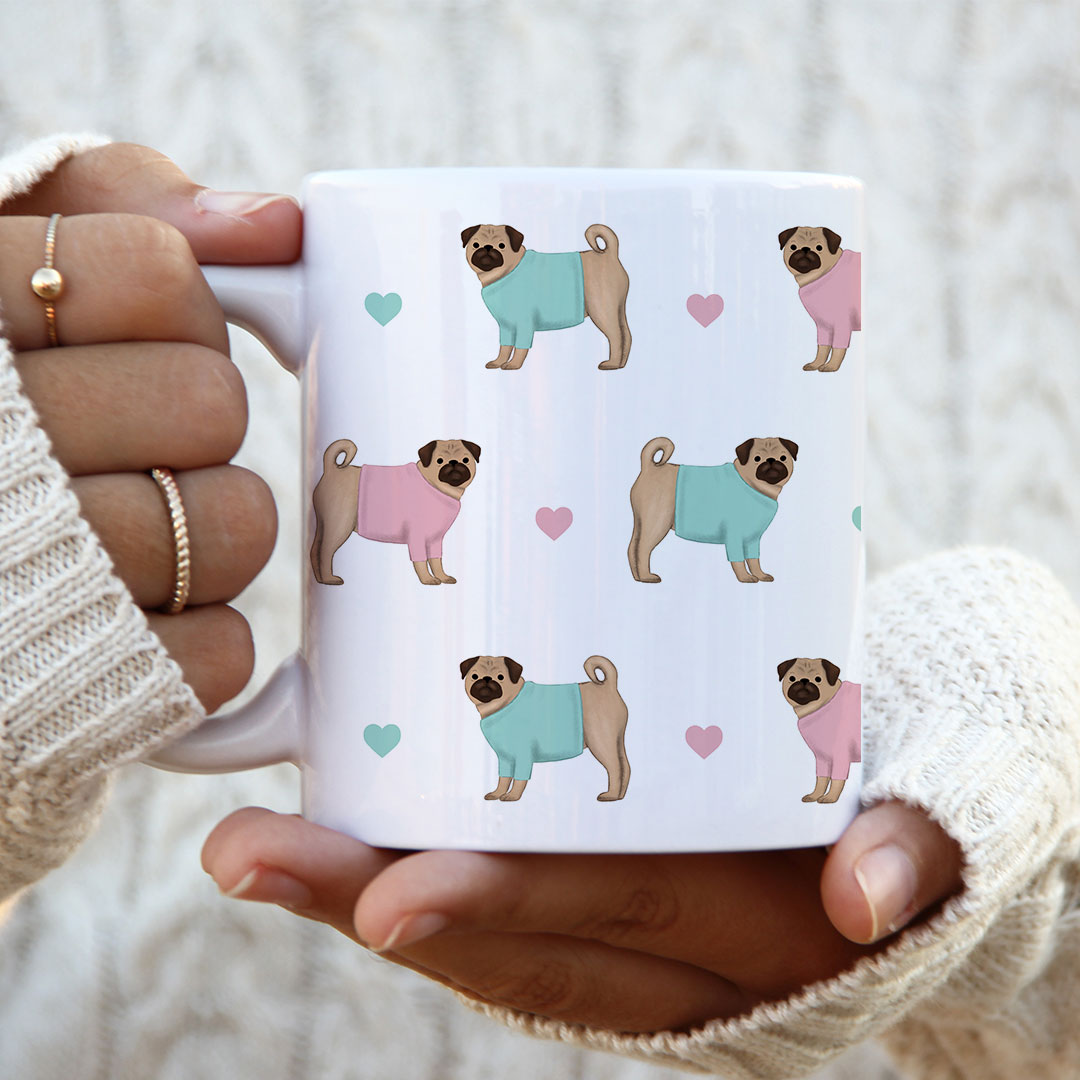 Pugs and Hearts Patterned Mug