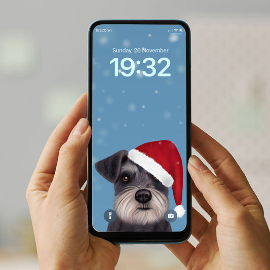 Schnauzer in Santa Hat Phone Wallpaper