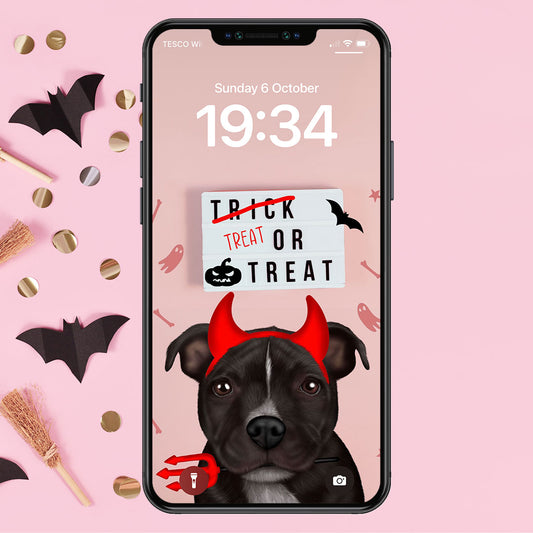 Staffy Treat or Treat Phone Wallpaper