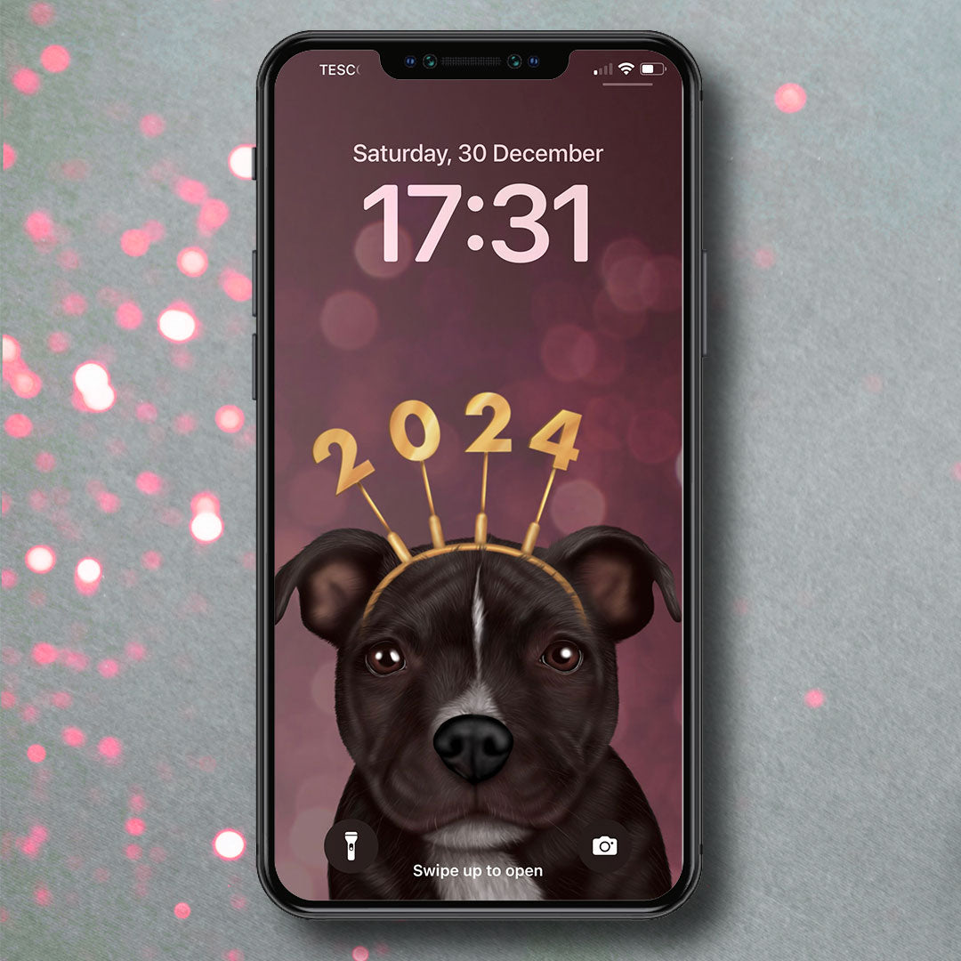 Staffordshire Bull Terrier New Year Phone Wallpaper