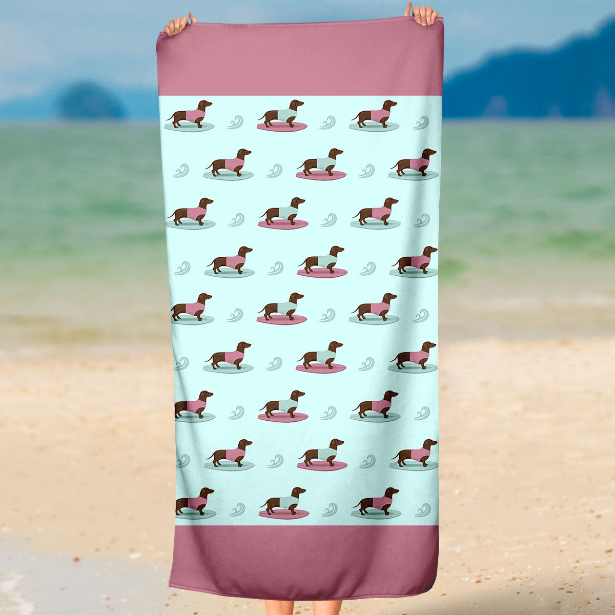 Surfing Dachshunds Beach Towel