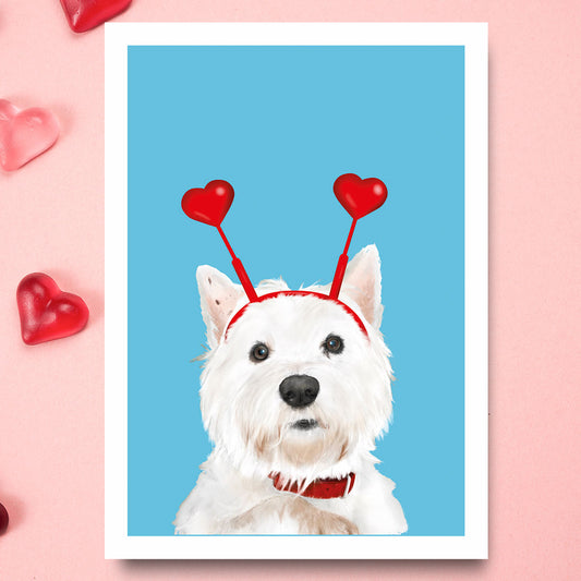 West Highland Terrier and Hearts Card