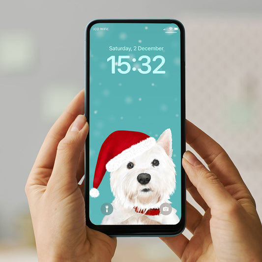 West Highland Terrier in Santa Hat Phone Wallpaper