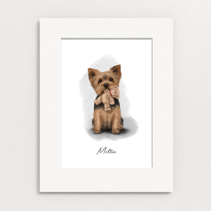 Personalised Yorkshire Terrier with Teddy Mounted Print