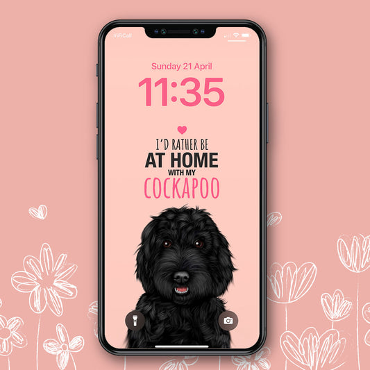 Home with my Black Cockapoo Phone Wallpaper