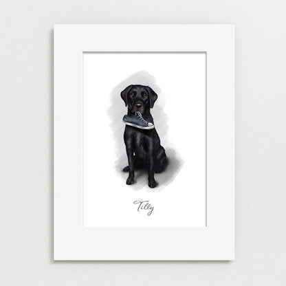Personalised Black Labrador "I've got your shoe" - Mounted