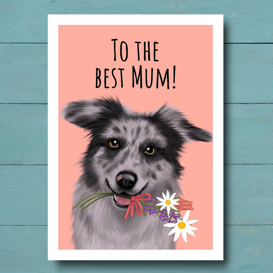 Blue Merle Border Collie Best Mum Card