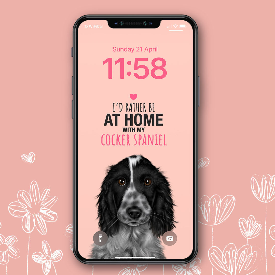 Home with my Blue Roan Cocker Spaniel Phone Wallpaper