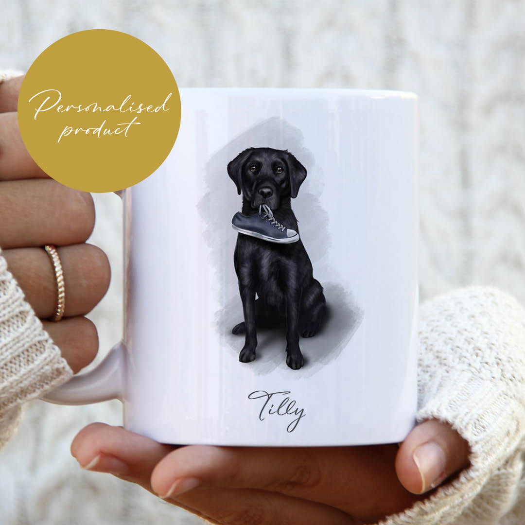 Personalised Black Labrador with Shoe Mug