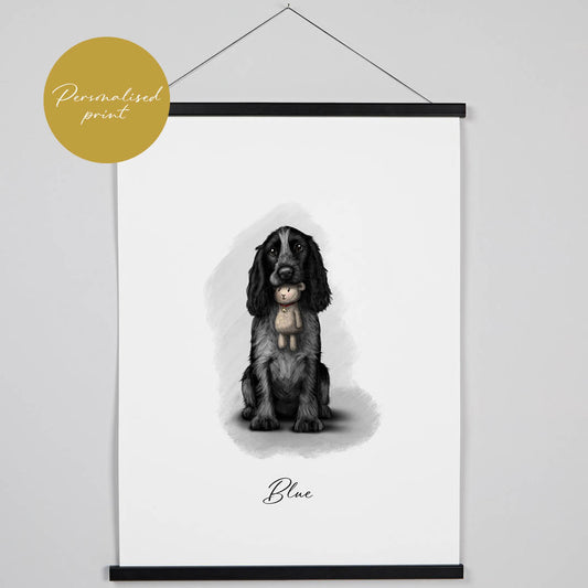 Personalised Blue Roan Cocker Spaniel Hanging Print