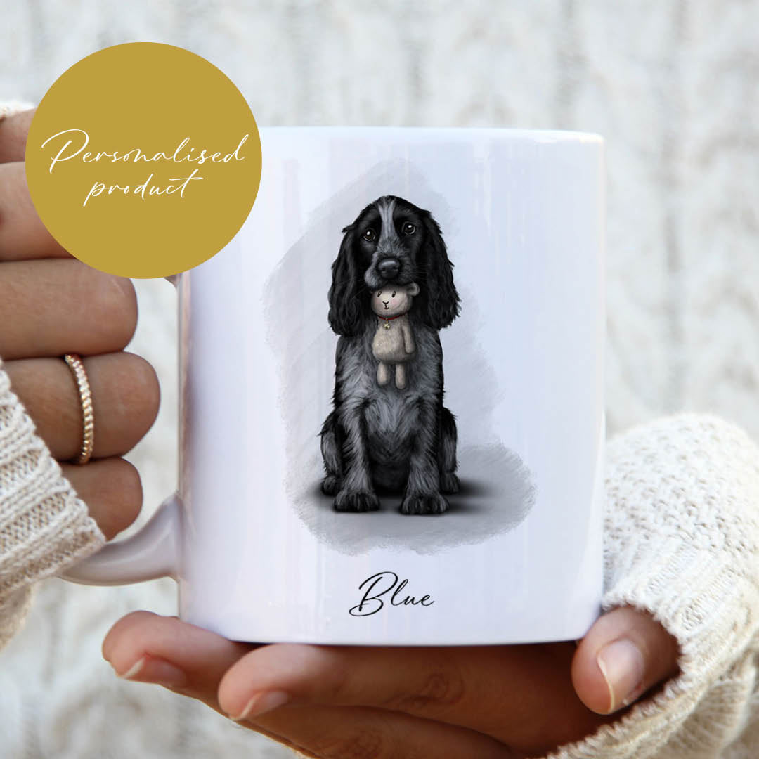 Personalised Blue Roan Cocker Spaniel with Toy Mug