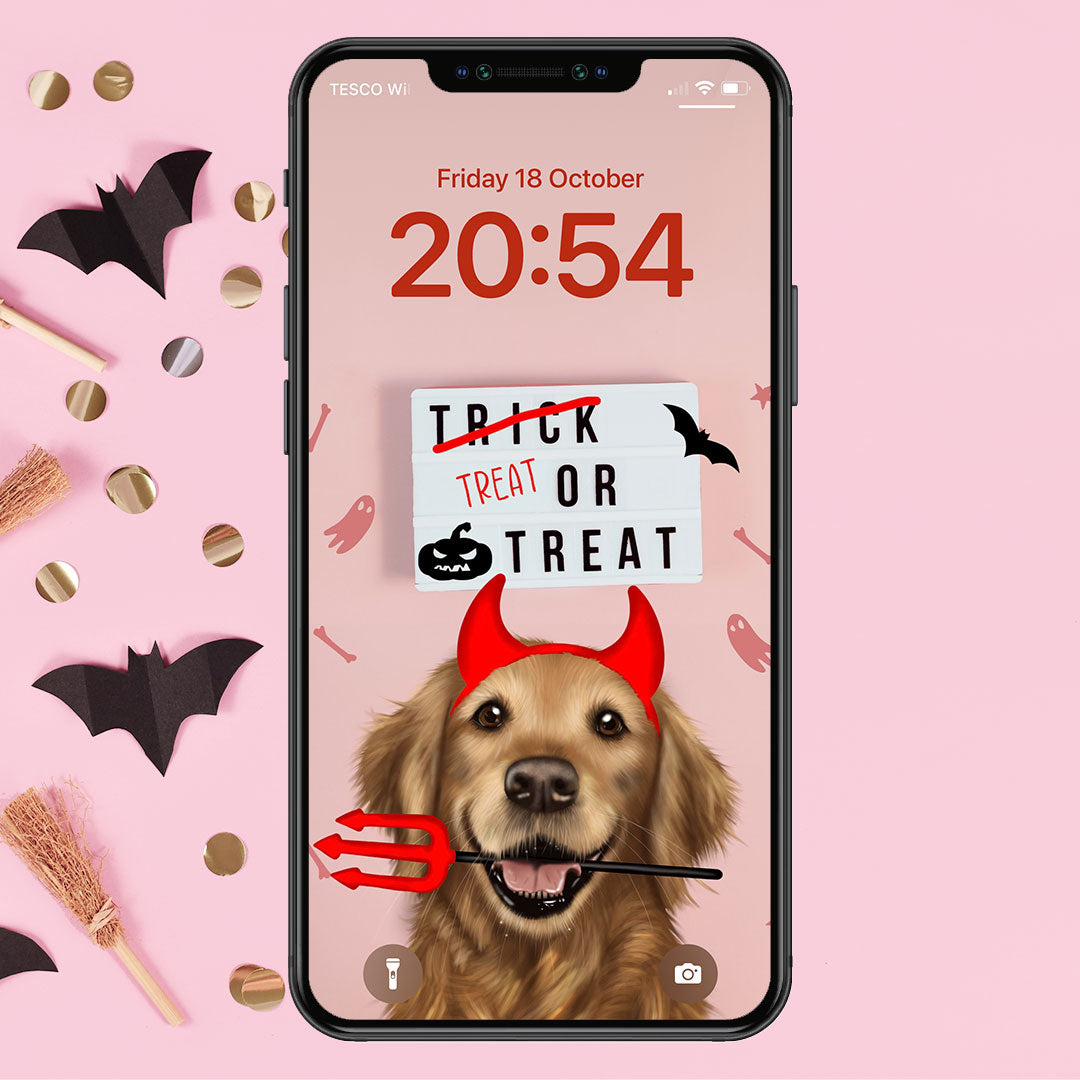 Golden Retriever Treat or Treat Phone Wallpaper