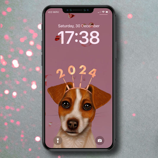 Jack Russell New Year Phone Wallpaper