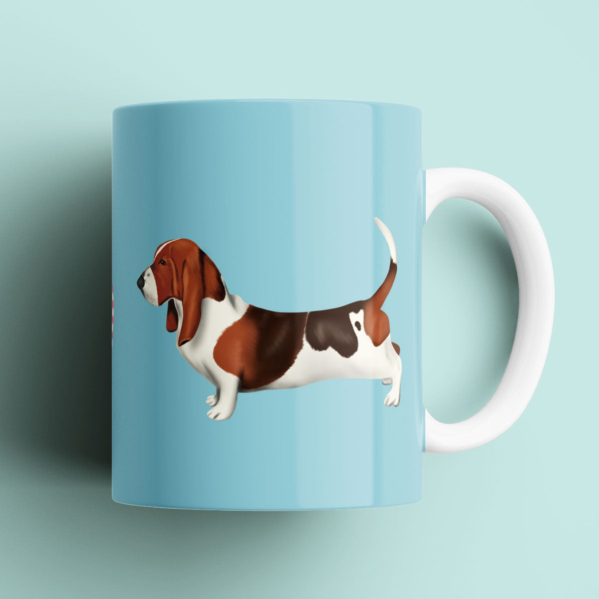 Cute Illustrated Basset Hound with Gingham heart by Kitty's Art