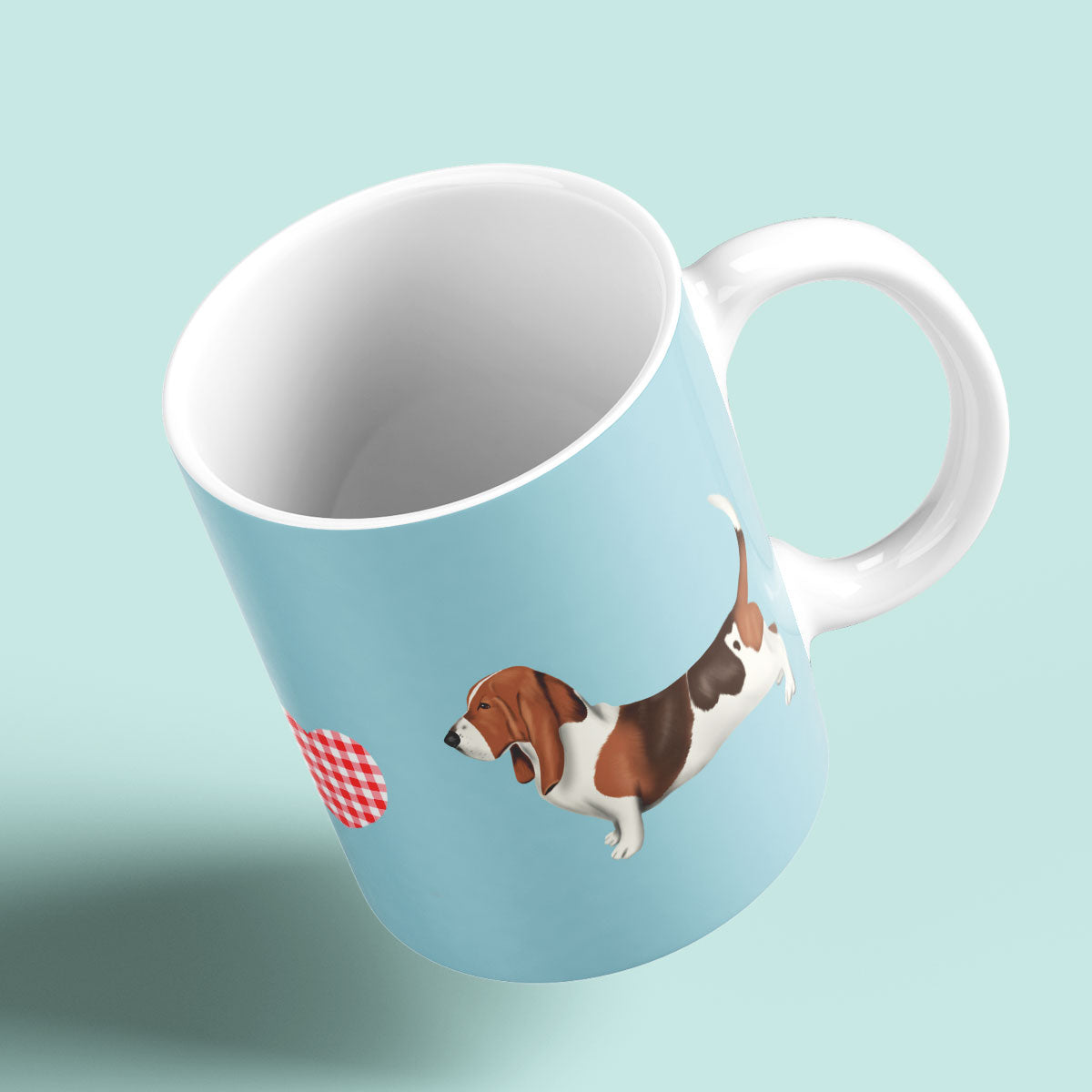 Cute Illustrated Basset Hound with Gingham heart by Kitty's Art