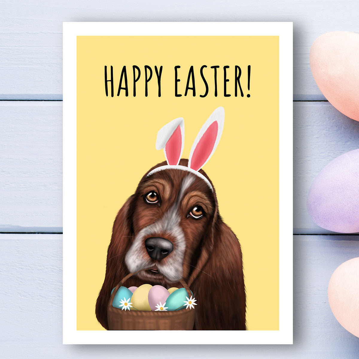 Bassett Hound Happy Easter Card