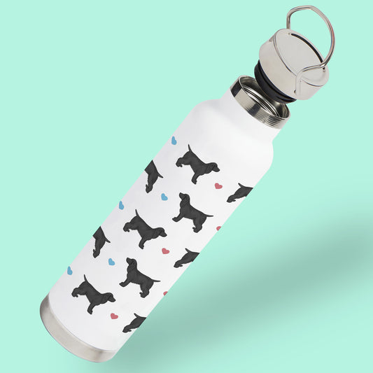 Black Cocker Spaniels and Hearts Water Bottle