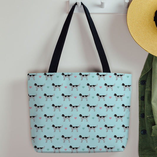 Black and White Cockapoos and Hearts Pattern Canvas Tote Bag