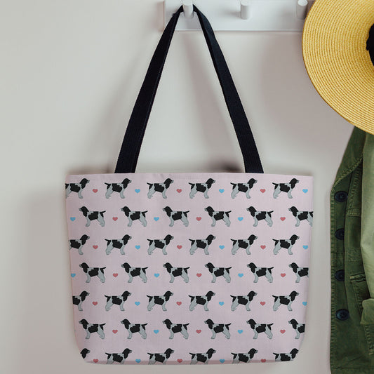 Blue Roan Cocker Spaniels and Hearts Pattern Canvas Tote Bag