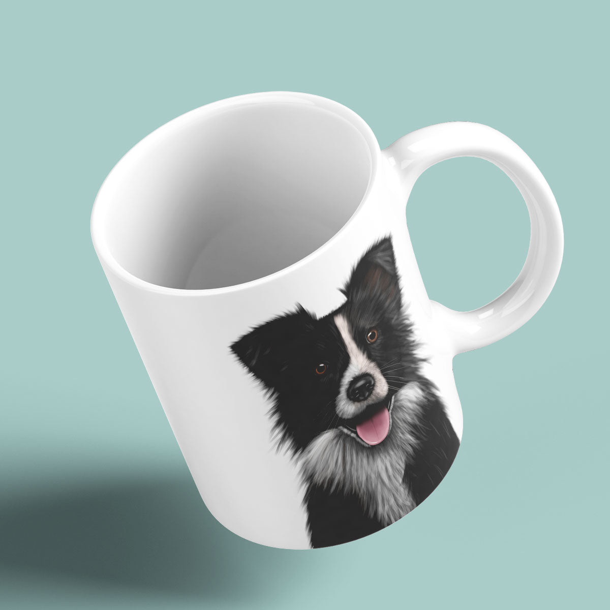 Portrait of a Border Collie dog on a mug