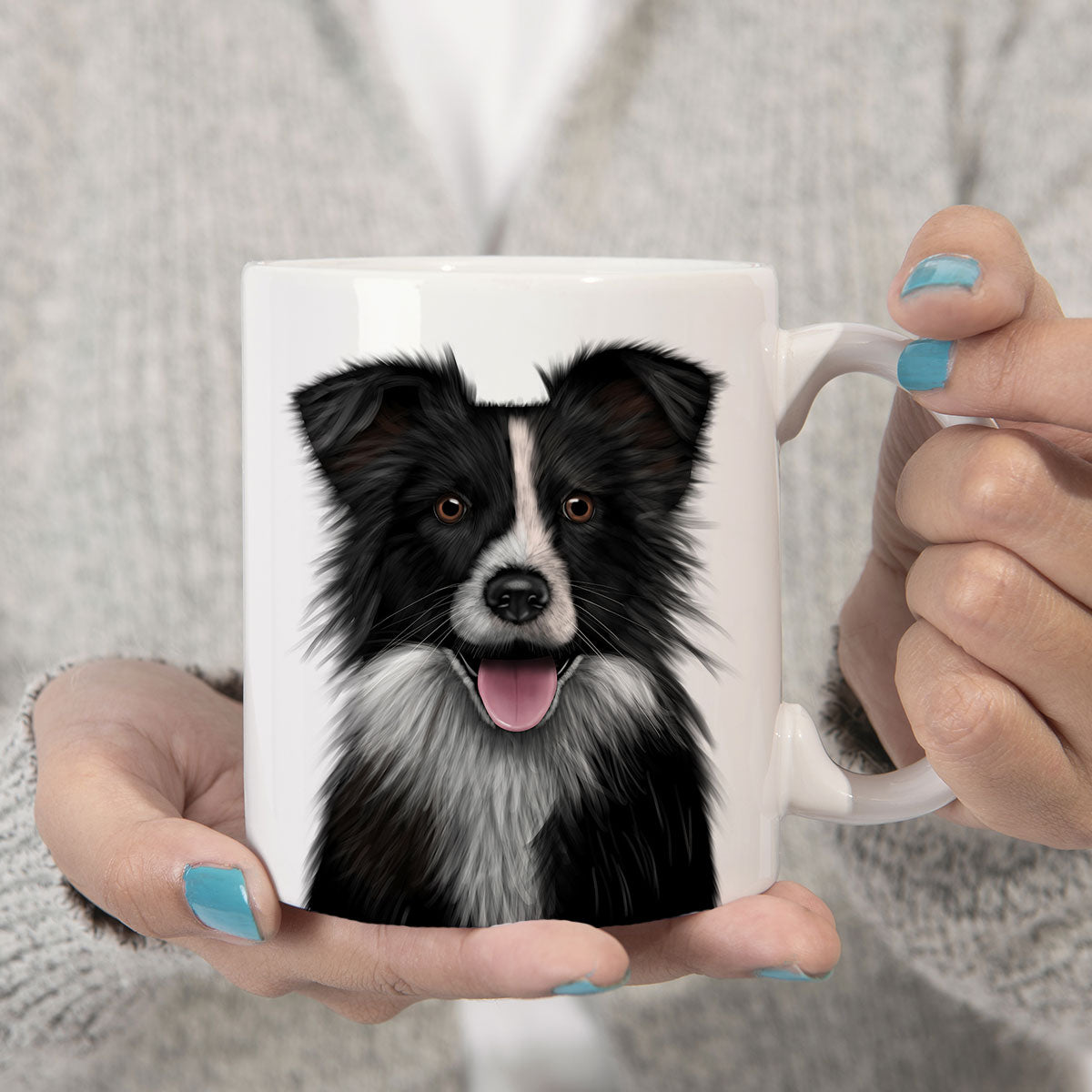 Portrait of a Border Collie dog on a mug