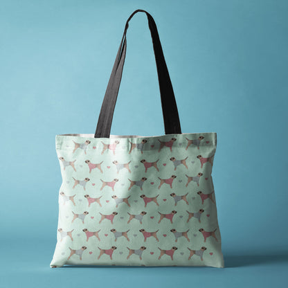 Border Terriers and Hearts Pattern Canvas Tote Bag