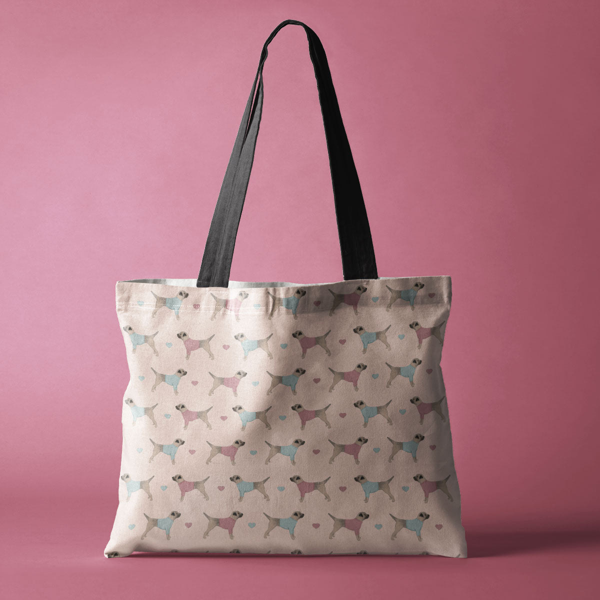 Border Terriers and Hearts Pattern Canvas Tote Bag