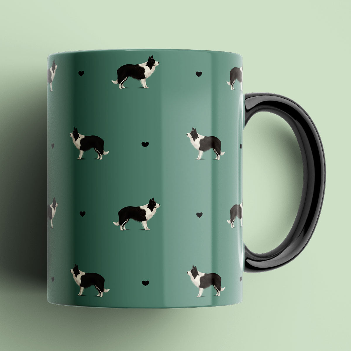 Border Collie With Hearts Pattern Mug