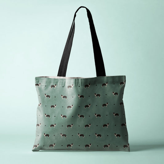 Border Collie Pattern Canvas Tote Bag