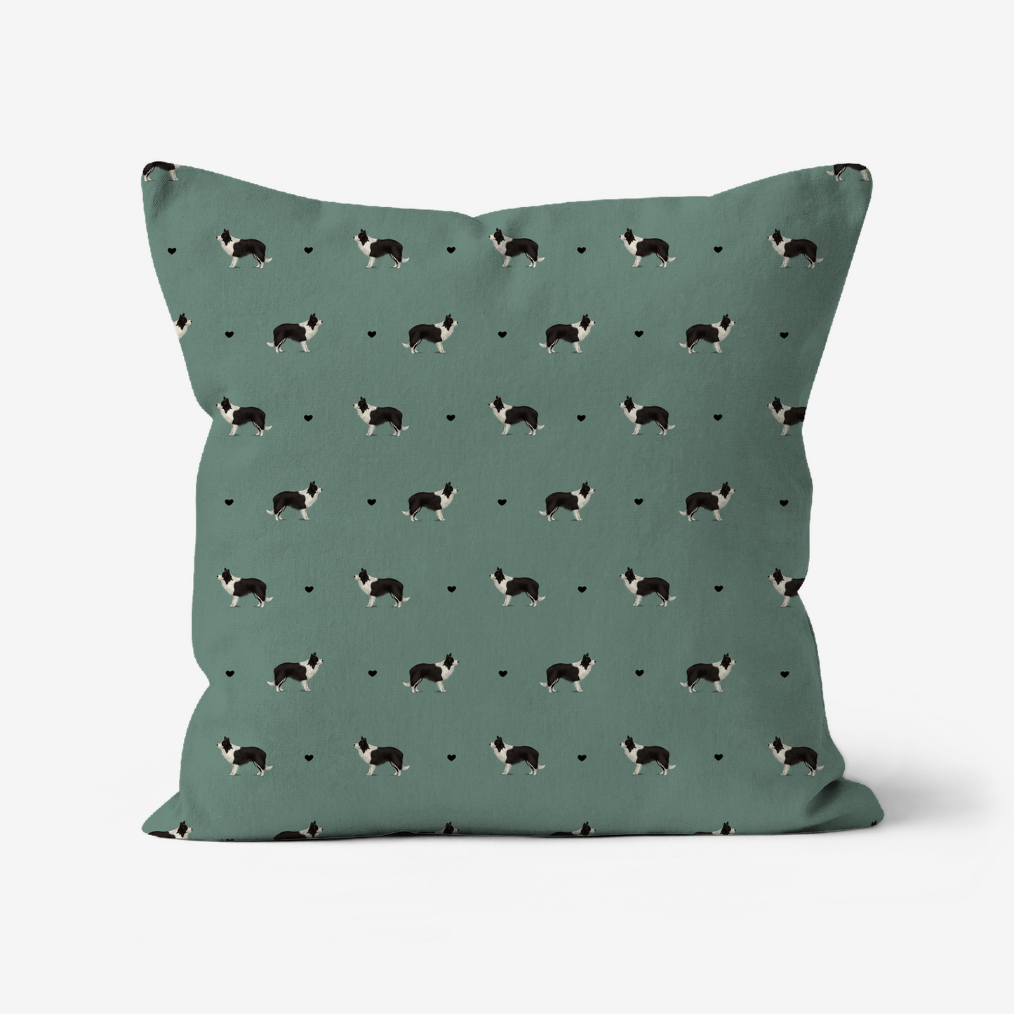 Border Collie and Hearts Patterned Cushion