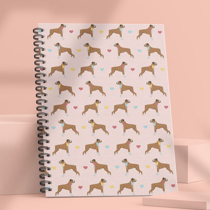 Boxer Dogs and Hearts Patterned Notebook