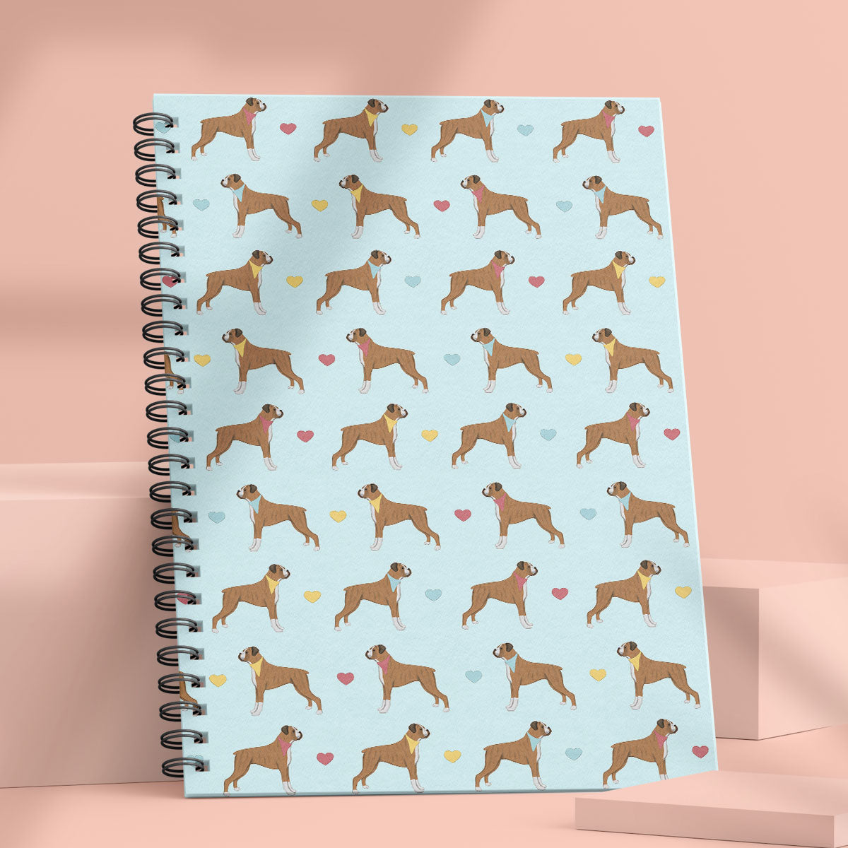 Boxer Dogs and Hearts Patterned Notebook