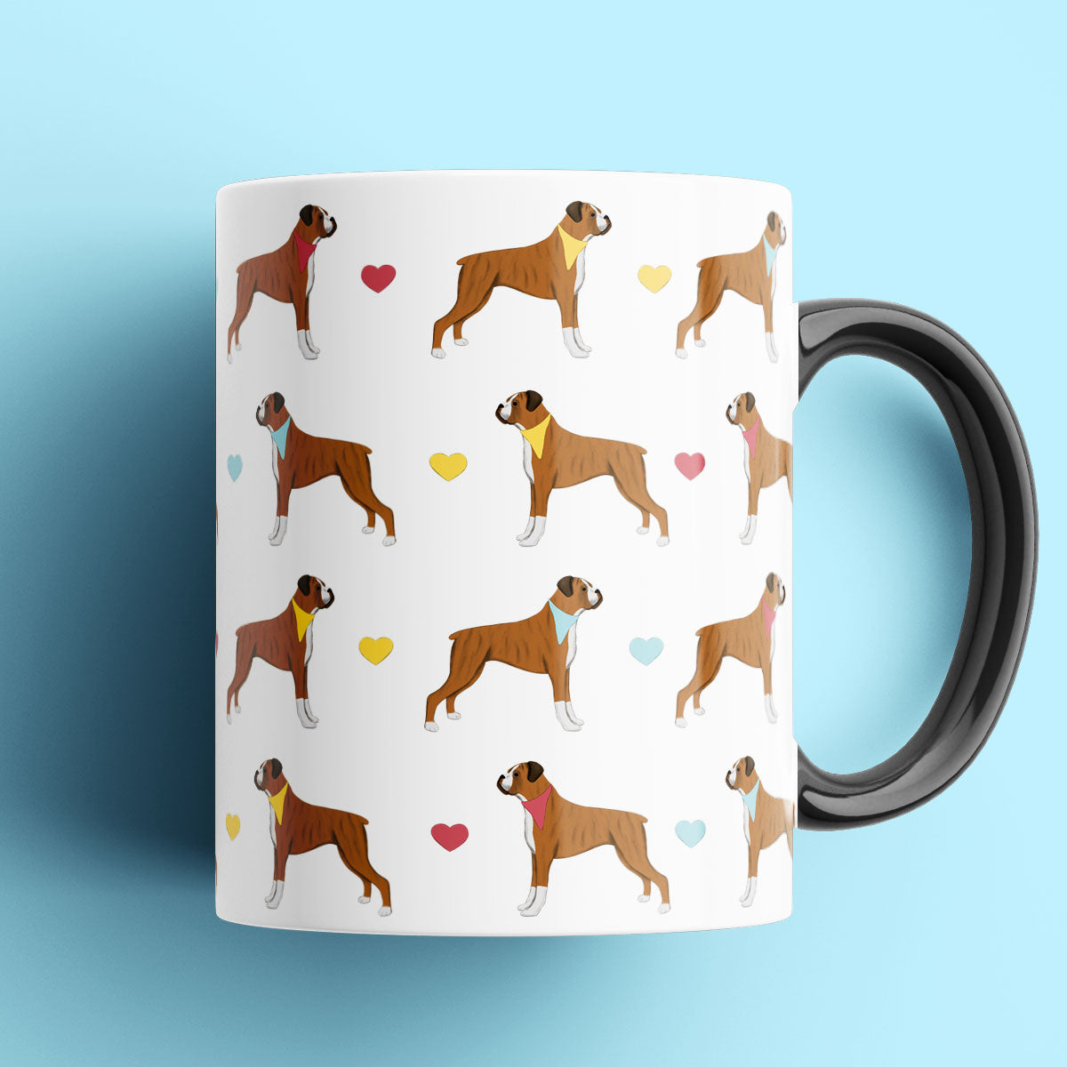 Boxer Dogs and Hearts Patterned Mug