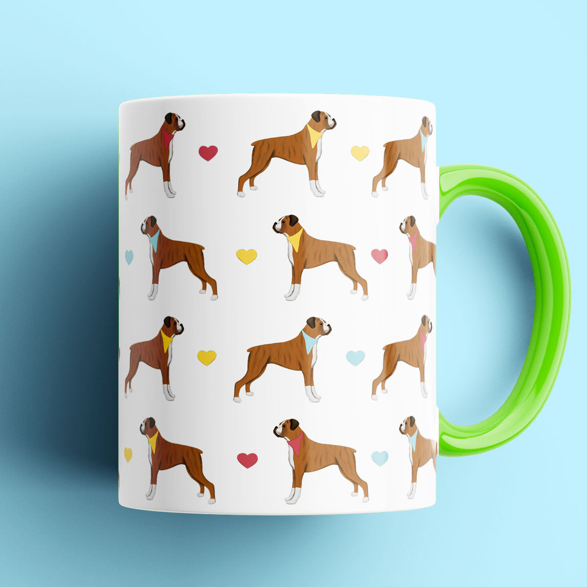 Boxer Dogs and Hearts Patterned Mug