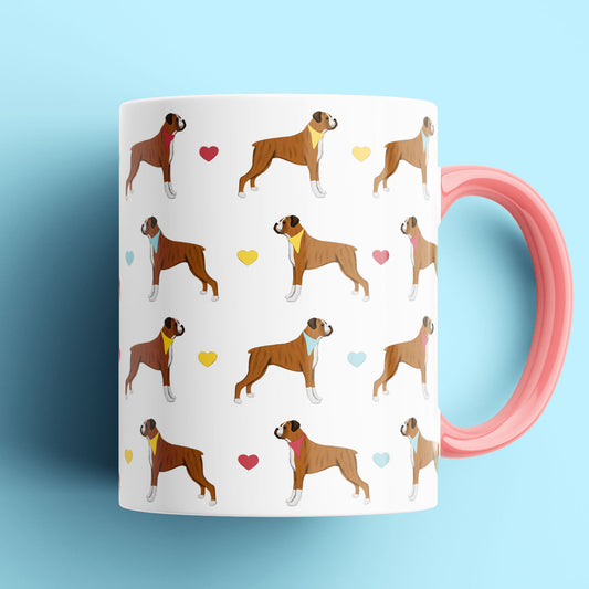 Boxer Dogs and Hearts Patterned Mug