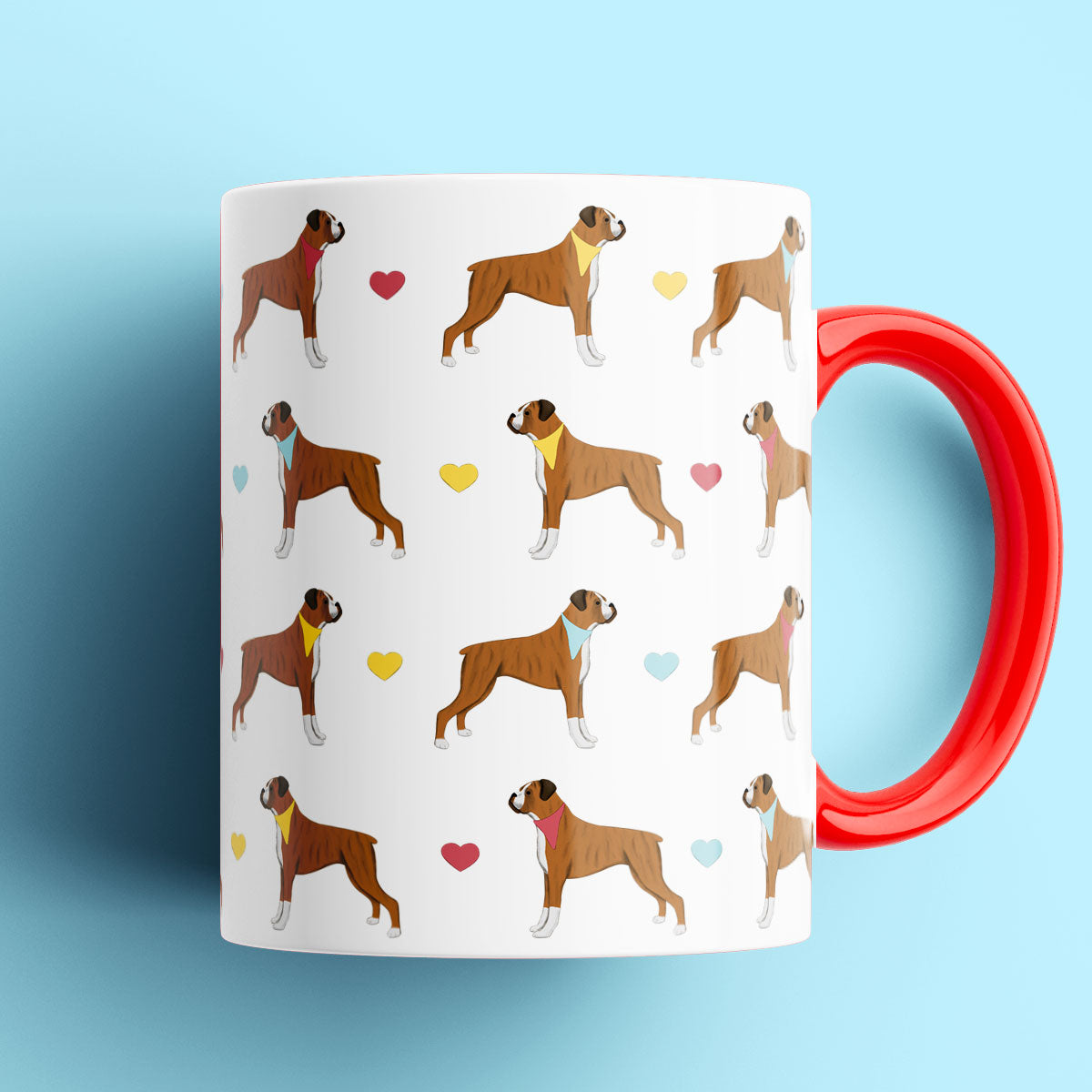 Boxer Dogs and Hearts Patterned Mug