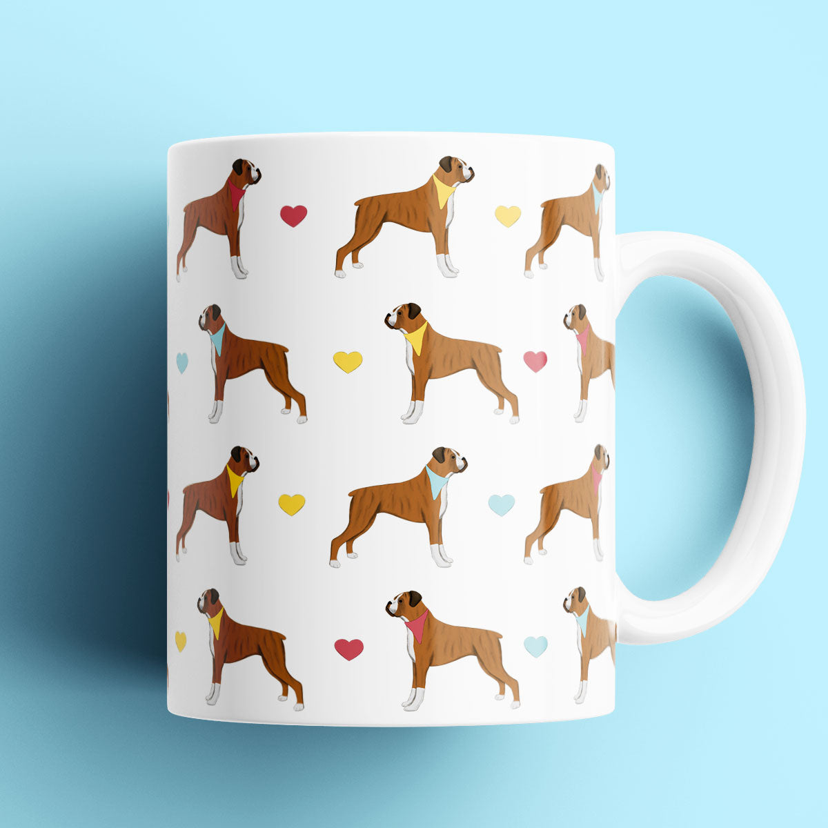 Boxer Dogs and Hearts Patterned Mug