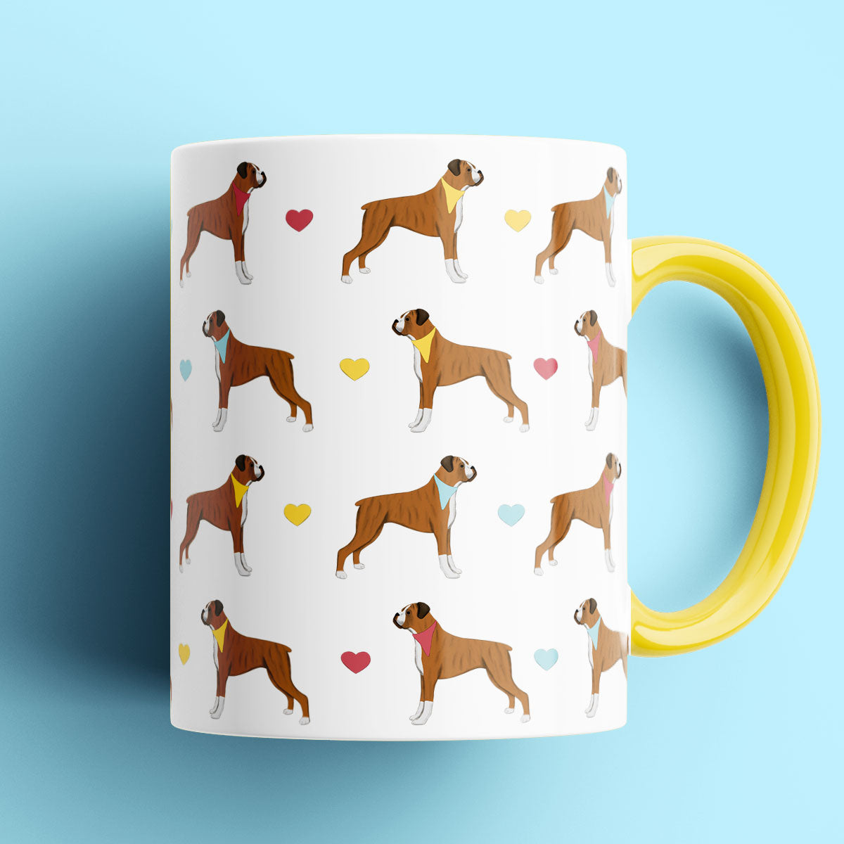 Boxer Dogs and Hearts Patterned Mug